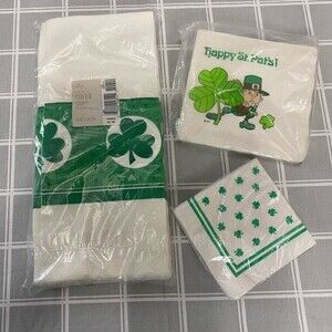 Vintage Paper Napkins & Tablecloth St. Patrick’s Day Leprechaun Shamrock Retro
